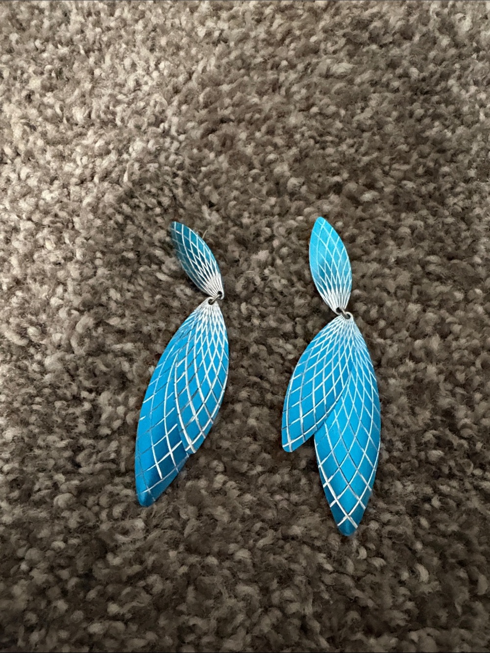 Vintage Blue Layered Drop Earrings with Silver Detailing